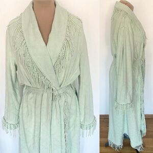 Vintage-Inspired Cotton Fringed Robe *3X/Plus* GREEN Long Women's Beach Bathrobe
